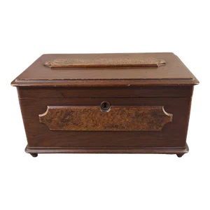 Antique Victorian Walnut Burl Wood Storage Box Removable Compartment Tray
