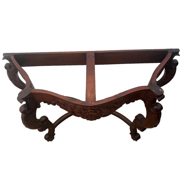 Vintage Victorian Rococo Revival Console Table Carved Mahogany, Green Marble Top For Sale - Image 12 of 13
