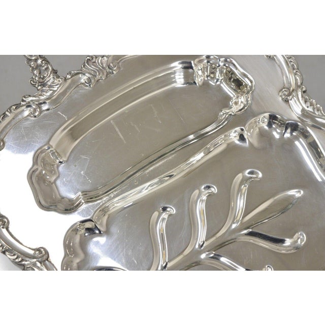 Metal Vintage Victorian Silver Plated Twin Handle Meat Cutlery Serving Platter Tray For Sale - Image 7 of 12