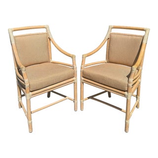 Pair of McGuire Furniture Company Bamboo Arm Chairs - Target Pattern For Sale