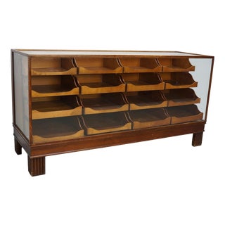 English Beech and Glass Shop Counter Cabinet, 1920s For Sale
