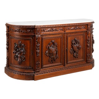 19th Century Swedish Carved Oak Sideboard Buffet With Marble Top For Sale