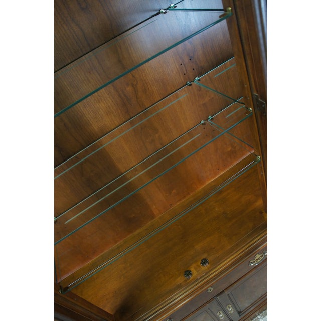 Drexel Heritage 1987 Drexel Heritage Cherry Open Pediment Illuminated China Display Cabinet 92" For Sale - Image 4 of 16