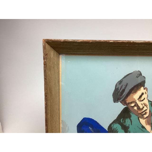 Paper Mid 20th Century Color Block Print Signed Tromka Two Men Playing Cards For Sale - Image 7 of 9