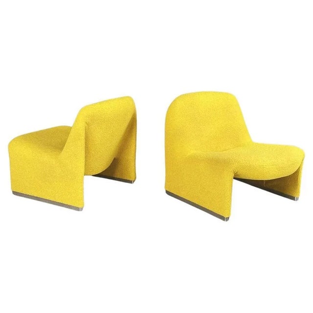 Set of Italian Modern Yellow Fabric Alky Lounge Chairs attributed to Piretti for Anonima Castelli 1970 For Sale - Image 12 of 12