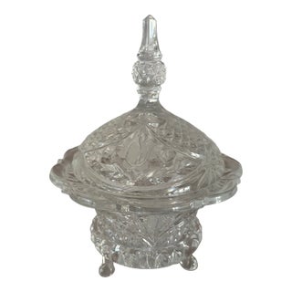 1950s Cut Crystal Footed Lidded Candy Dish Bowl With Rose and Diamond Pattern For Sale