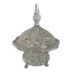 1950s Cut Crystal Footed Lidded Candy Dish Bowl With Rose and Diamond Pattern