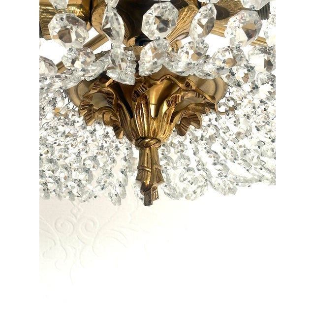 Metal Vintage Spanish Brass and Crystal Ceiling Lamp, 1950s For Sale - Image 7 of 14