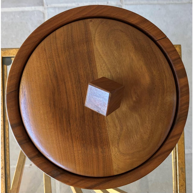 Circa 1970/1980 Sleek & Chic Walnut Wood Ice Bucket With Attached Insulated Glass Insert For Sale - Image 13 of 18