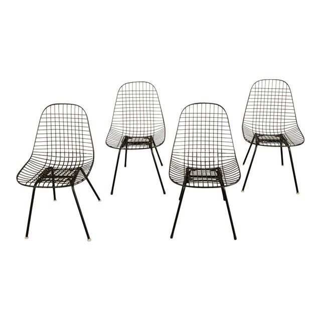 Mid-Century Modern Set of Four Mid Century Modern Eames DKX Black Powder-Coated Wire Chairs, 1954 For Sale - Image 3 of 18