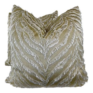 Jim Thompson "Tigris Shag Velvet" in Oyster 22" Pillows-A Pair For Sale
