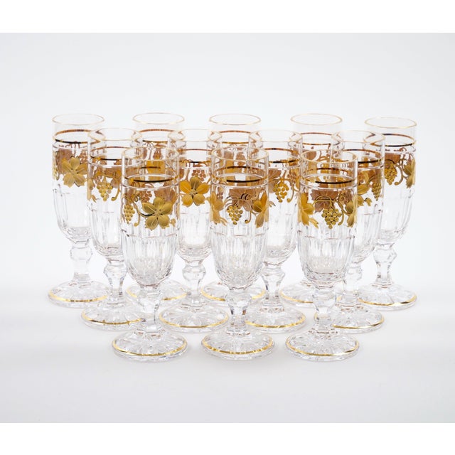Val Saint Lambert Set of 12 Gilt Gold-Decorated Tableware Flute Service For Sale - Image 14 of 14