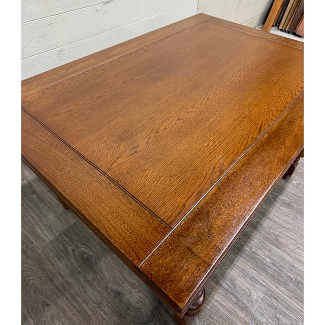 Vintage Old English Tudor Jacobean Revival Style Oak Draw Leaf Dining Table For Sale - Image 4 of 18