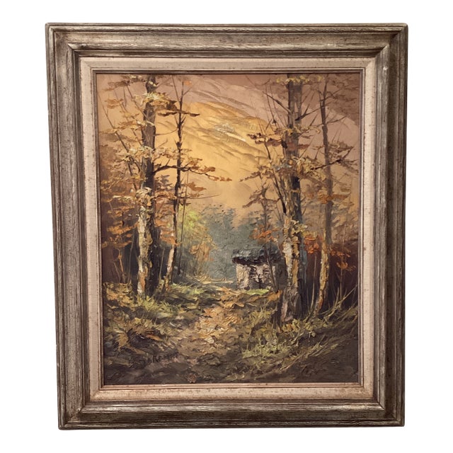 Vintage Landscape Painting on Canvas “Autumn in the Forest“ Signed Framed For Sale