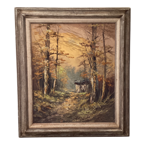 Vintage Landscape Painting on Canvas “Autumn in the Forest“ Signed Framed