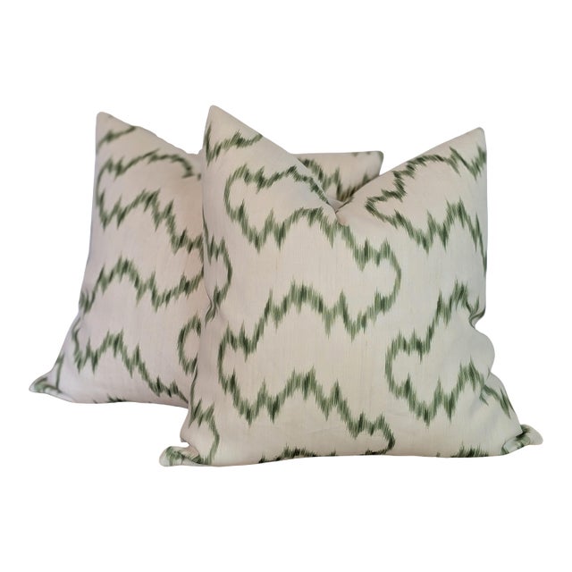 Lee Jofa Mallorcan Ikat Pillows in Leaf Green- Pair For Sale
