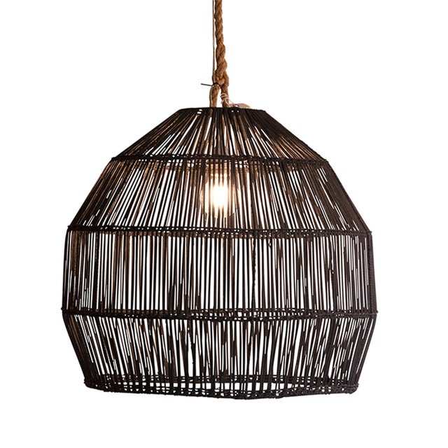 2020s Organic Modern Black Rattan & Rope Pendant Light For Sale - Image 5 of 6