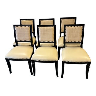 Set of 6 Oly Studio Raffia and Leather Dining Chairs For Sale