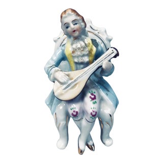 Vintage Bavienthal Hand Painted Porcelain Rococo Figurine Seated Musician For Sale