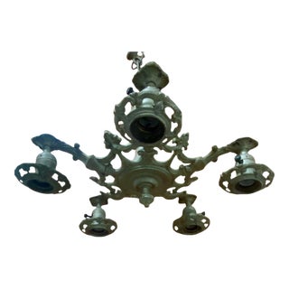Antique Art Deco Metal 5-Light Hanging Lamp Chandelier For Sale