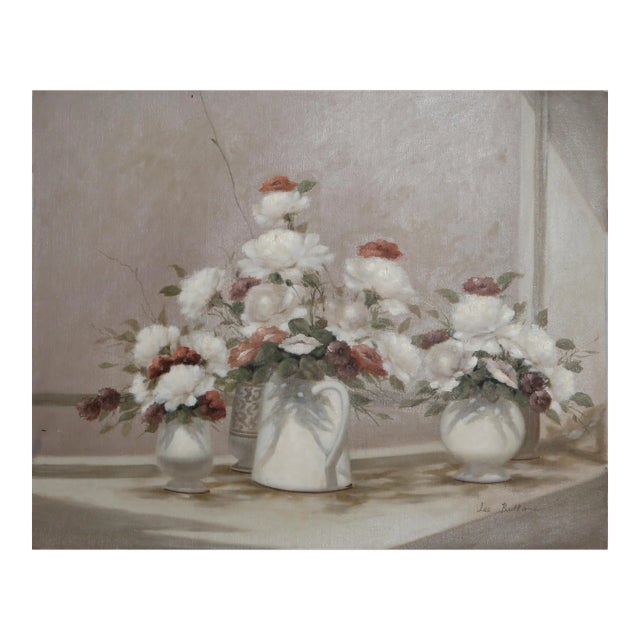 Vase of Flowers 6, Les Bullene Oil on Canvas, Signed Lower Right For Sale