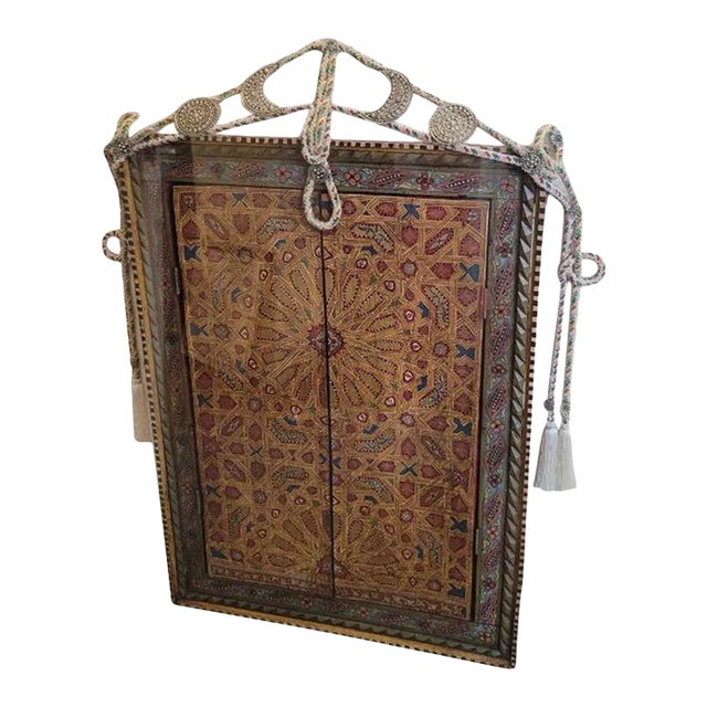 Framed Moroccan Painted Wood Window Opening For Sale