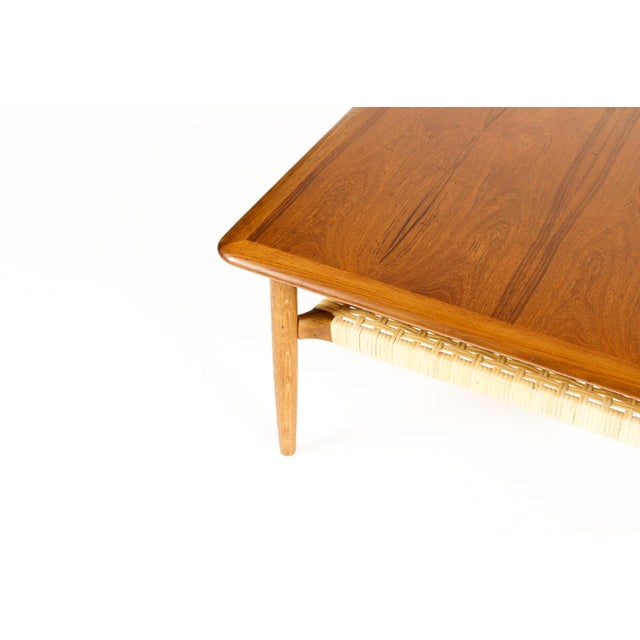 1960s Danish Modern / Mid Century Square Coffee Table Attributed to Kurt Østervig for Jason Mobler— Cane Shelf For Sale In Los Angeles - Image 6 of 7