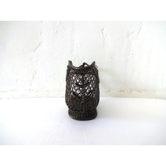 Antique French Wine Bottle Basket With Rope Link Handle For Sale - Image 4 of 11