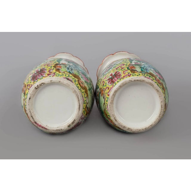 Ceramic Chinese Export Canton Open Vases - a Pair For Sale - Image 7 of 8