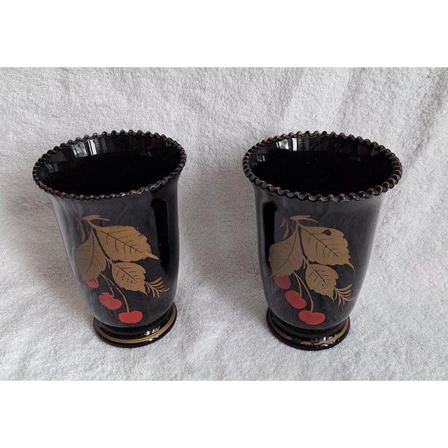 Art Deco Black Glass Vases, 1930s, Set of 2, in Very Good conditions. Designed 1920 to 1949