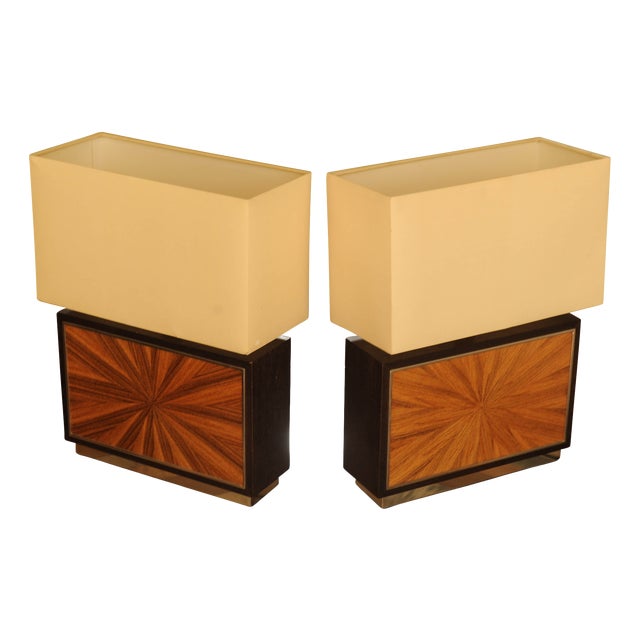 Sunburst Table Lamps in Chrome and Shades by Linley Chelsea, Set of 2 For Sale