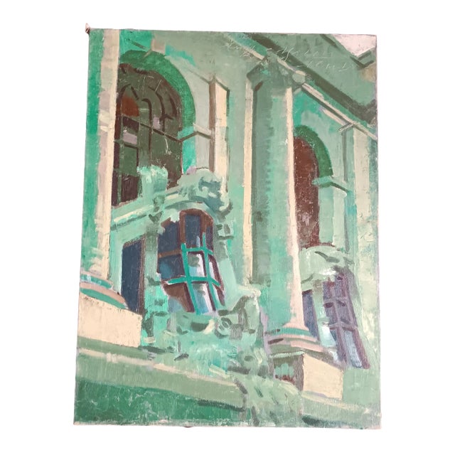 This original oil painting by David Beynon Pena gazes up at the distinctive, myriad glass windows of the iconic New York...