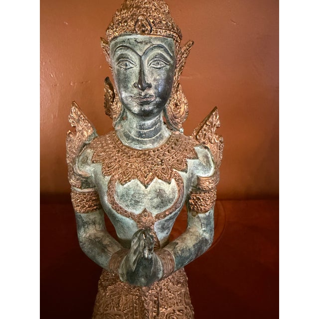 This product is a stunning pair of Tibetan Guardian Angel Theppanom statues, measuring 13 inches in height. Made of bronze...