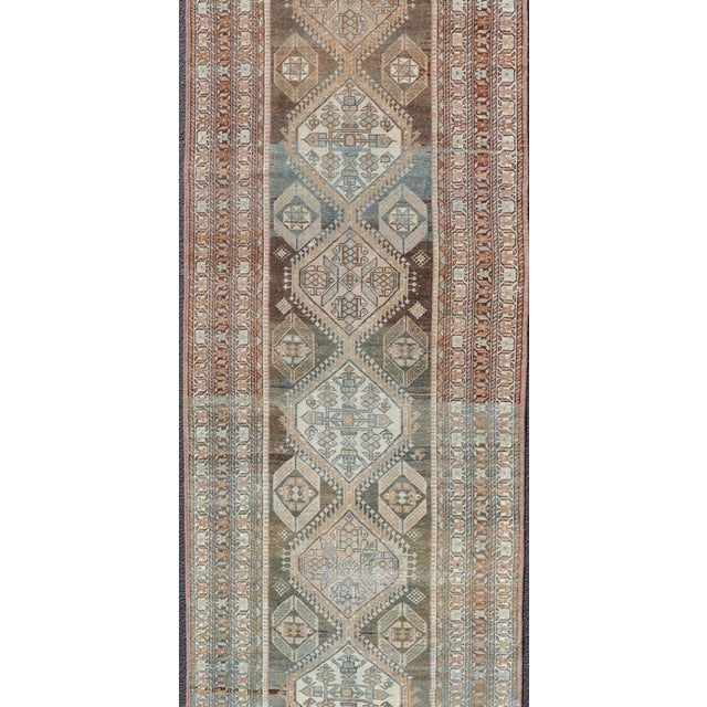 Antique Persian Hamadan Long Runner in Brown, Gray and Charcoal Background 2'11 X 18'1 For Sale - Image 4 of 15
