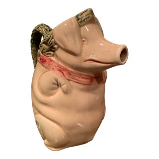 19th Century French Barbotine Pig Pitcher in the Style of Onnaing For Sale