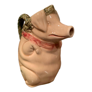 19th Century French Hand Painted Ceramic Barbotine Pig Pitcher Onnaing Style