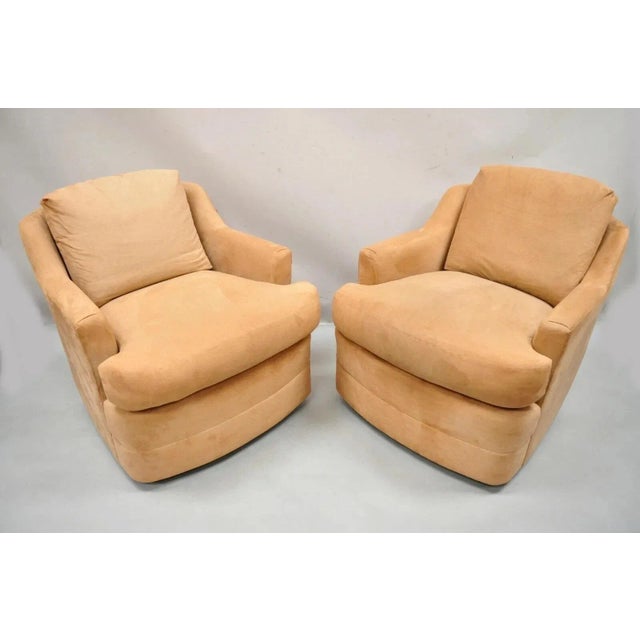 Mid 20th Century Vintage Mid Century Modern Brown Upholstered Swivel Lounge Club Chairs - A Pair For Sale - Image 9 of 10