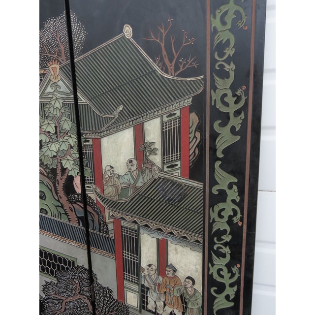 Late 20th Century Asian Oriental Tall Six Panel Hand Painted Privacy Screen Room Divider 6439 For Sale - Image 5 of 18