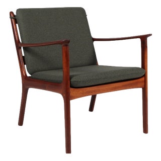 PJ112 Lounge Chairs in Mahogany & Green Wool from Ole Wanscher, 1960s For Sale