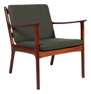 PJ112 Lounge Chairs in Mahogany & Green Wool from Ole Wanscher, 1960s