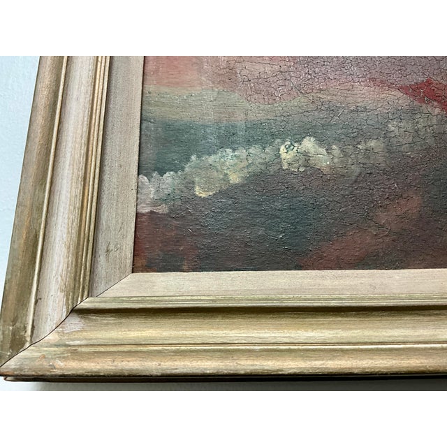 Vintage Abstract Painting With Craquelure in Original Wood Frame For Sale - Image 10 of 14