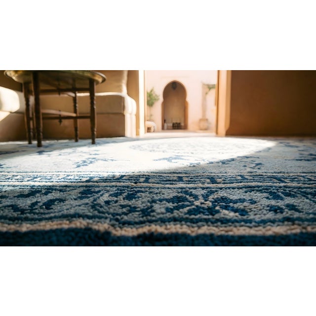 Superb Navy Blue Floral Design Accented With Light Blue, Chinese Ningxia Rug For Sale - Image 13 of 13
