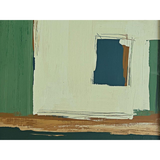 “Serenity Pines" Green Abstract Art in Vintage Frame, Transitional Living Room Art by JTS For Sale In Minneapolis - Image 6 of 11