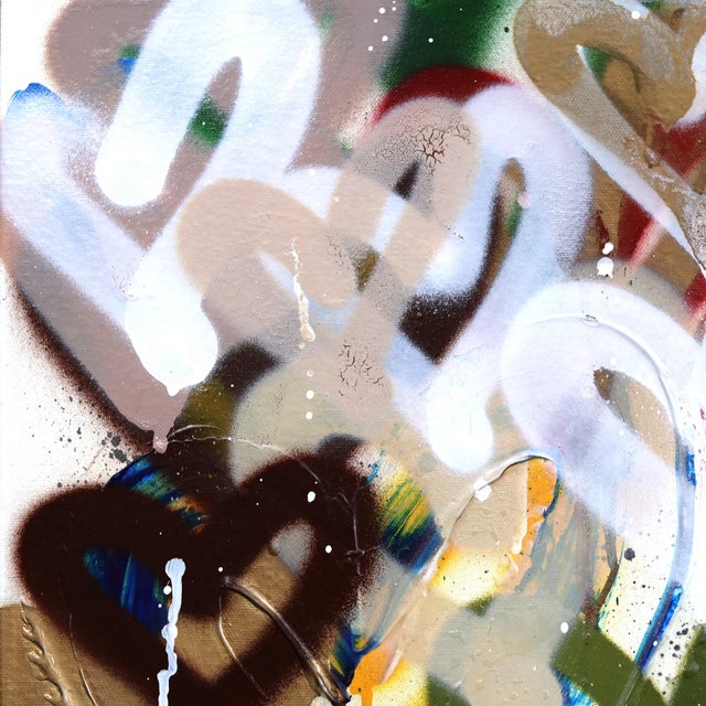 Textile The Golden Garden - Original Abstract Garden Graffiti Mixed Media Painting on Canvas by Amber Goldhammer For Sale - Image 7 of 9