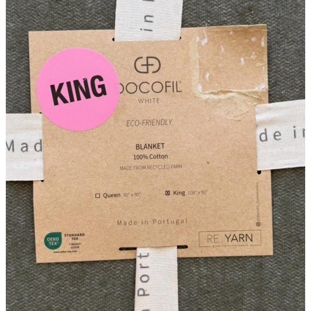 Contemporary Portuguese Felted Cotton King Blanket in Olive Green, NWT For Sale - Image 3 of 4