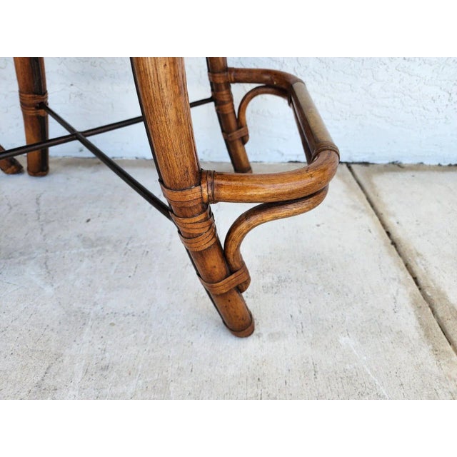 Kreiss Bamboo Barstools Leather Pair For Sale - Image 9 of 13