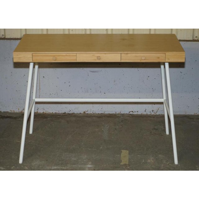 Lovely small three drawer bamboo desk with a metal base idea for a small office or bedroom. Dimensions Height:- 74cm...