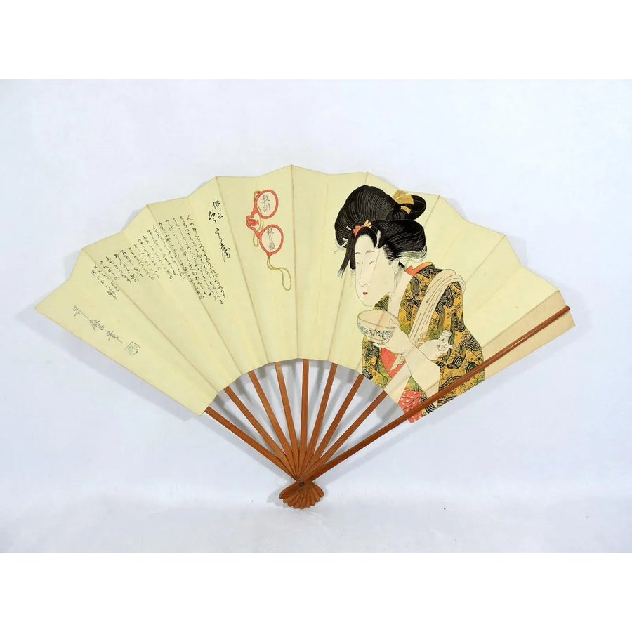 Two Vintage Japanese Geisha and Ladybug Bamboo \u0026 Paper Hand Painted Fans- A  Pair | Chairish, image size:900x900
