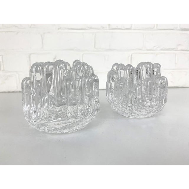 Crystal glass candle holders, design by Göran Warff for Kosta Boda, Sweden in the 1970s. Set of 2. Groovy mid-century...