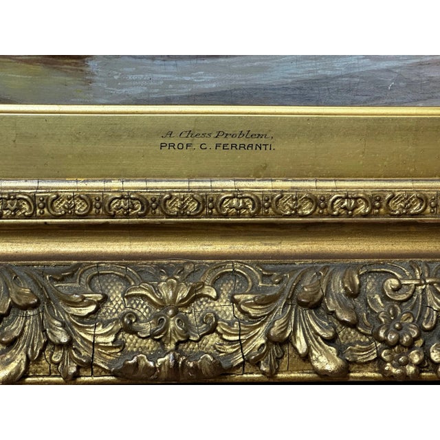 Mid 19th Century Italian Genre Oil Painting a Chess Problem by Carlo Ferranti For Sale - Image 10 of 12